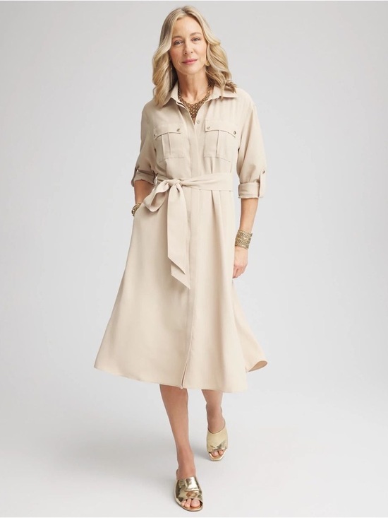 Chico's Dresses & Skirts - New Chicos Petite Twill Belted Midi Shirtdress MISSING BELT SIZE 12 petite